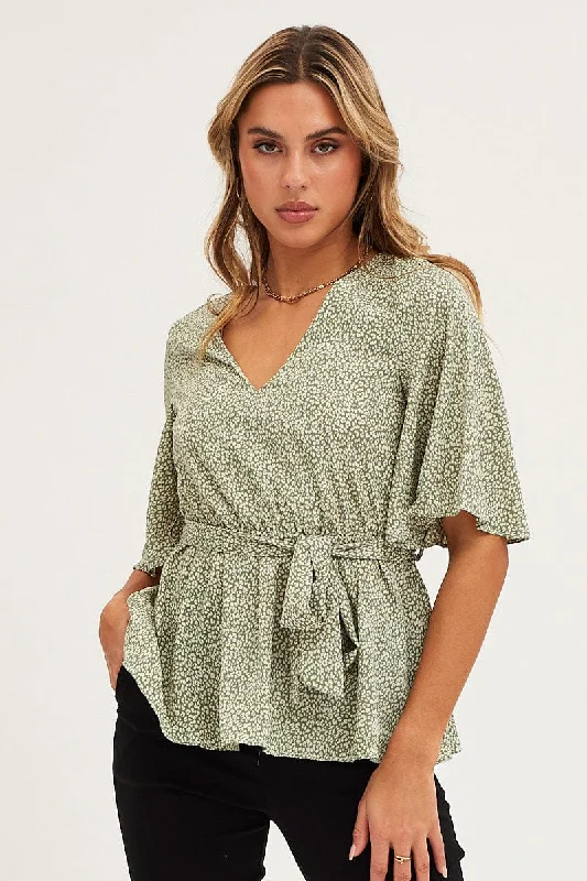 Price Blitz Geo Print Bell Sleeve Top