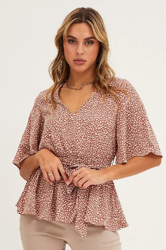 Best Bargains Geo Print Bell Sleeve Top