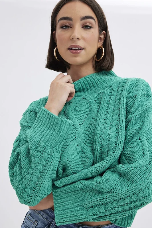 Low Prices Green Cable Knit Jumper Long Sleeve
