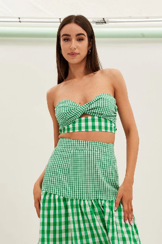 Buy Now Green Check Bandeau Twist Front Sleeveless Crop