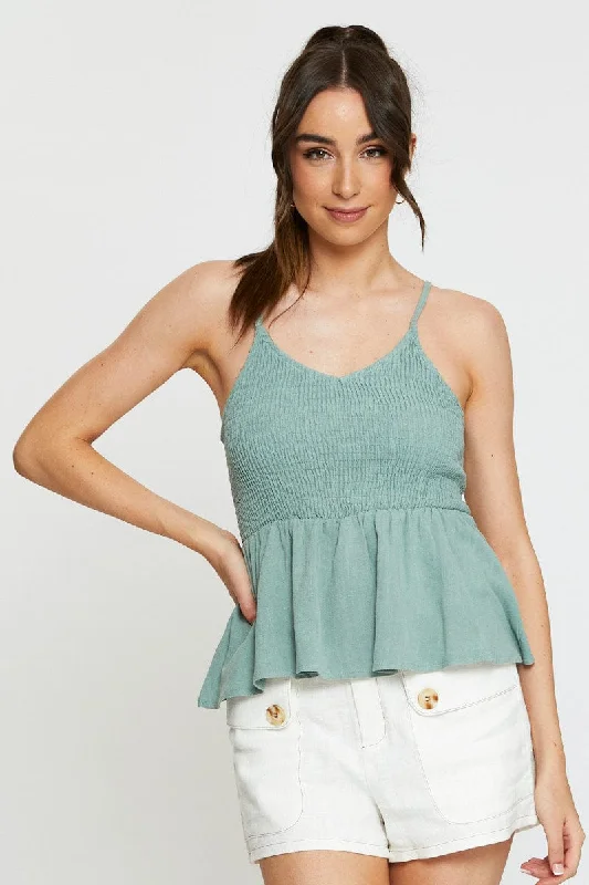 Deal Mania Green Peplum Top Sleeveless V-Neck