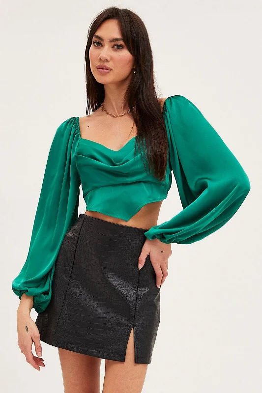 Savings Alert Green Puff Sleeve Top Long Sleeve