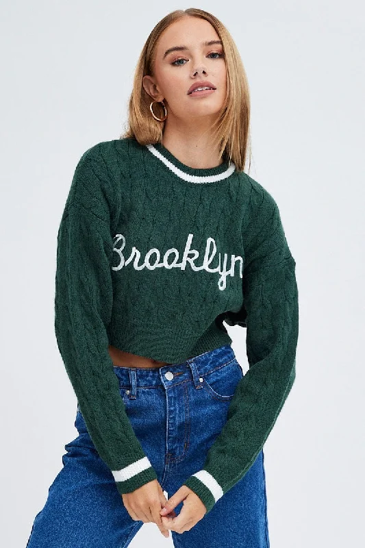 Fantastic Deals Green Sweater Long sleeve Crew neck