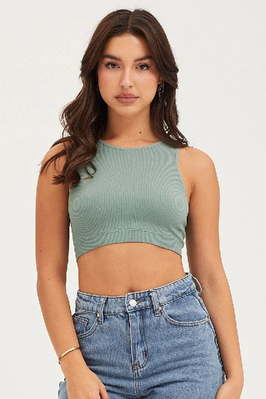 Limited Edition Green Tank Top Sleeveless Crew Neck