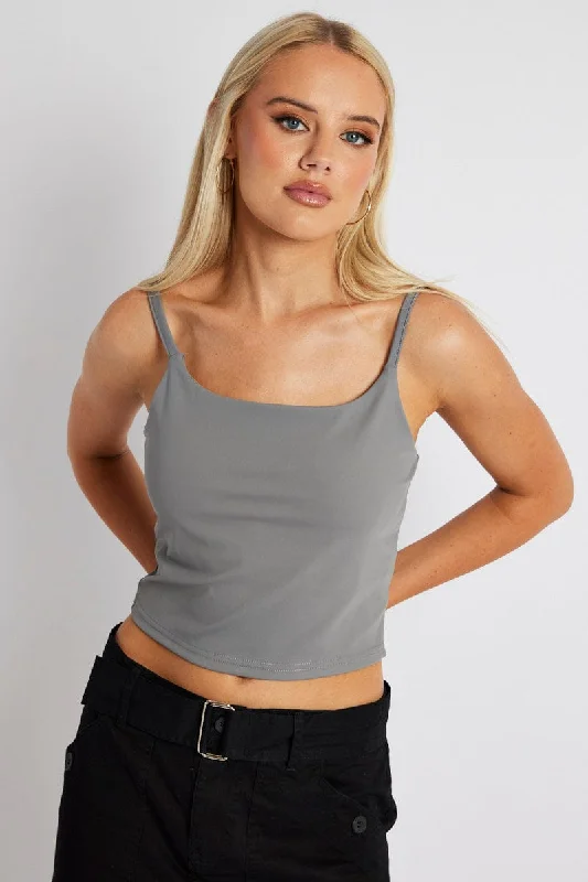 Savings Event Grey Bralette Round Neck Sleeveless Padded