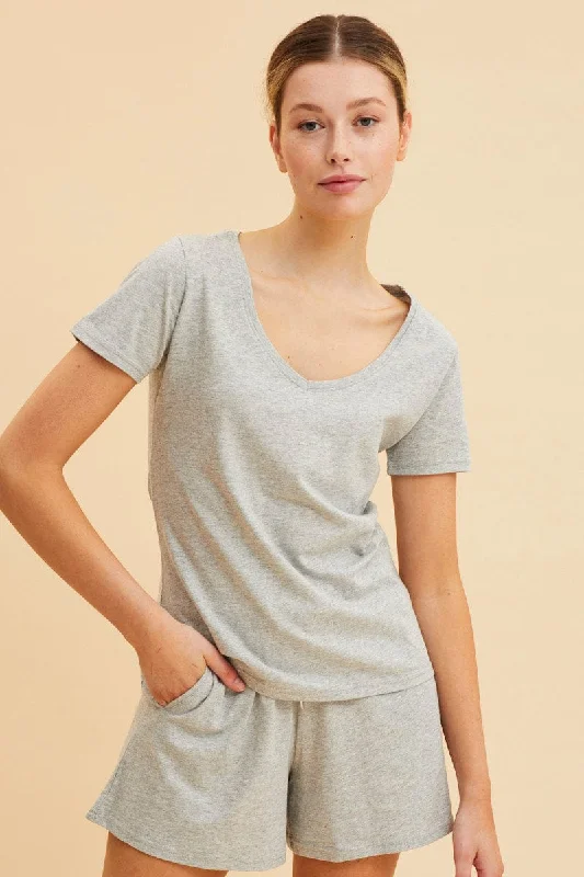 Today’s Special Grey V Neck T-Shirt Cotton Regular Fit Cotton