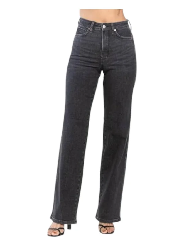 Stock Clearance High Waist Tummy Control Straight Jeans In Black