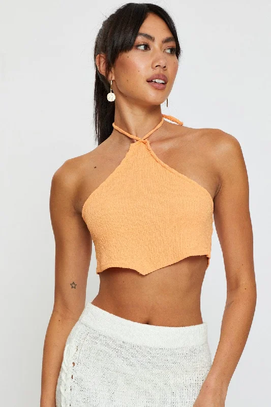 Special Buy Orange Scarf Crop Top Halter Neck