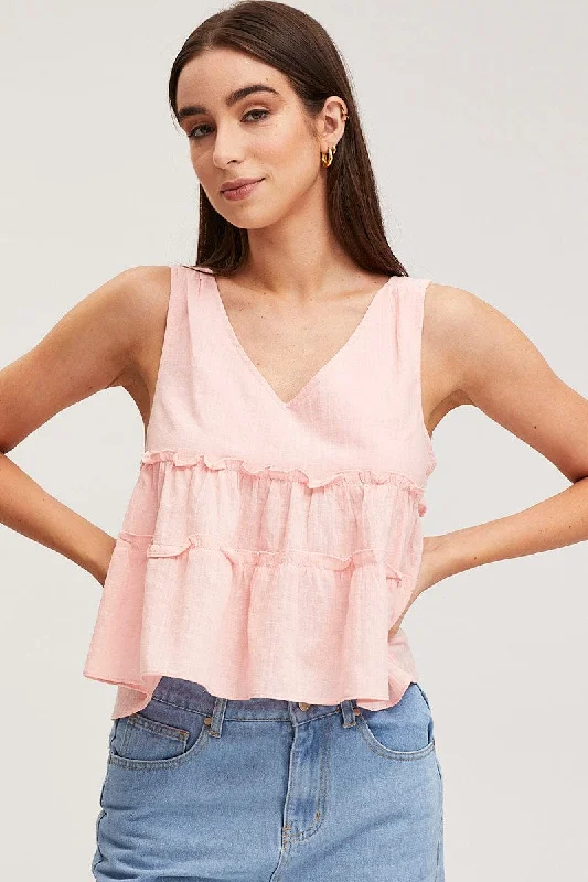 Clearance Items Pink Swing Top Sleeveless V-Neck