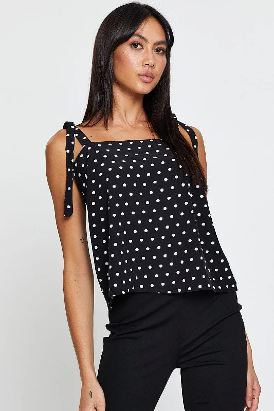 Can't Be Beat Polka Dot Tie Shoulder Top Sleeveless