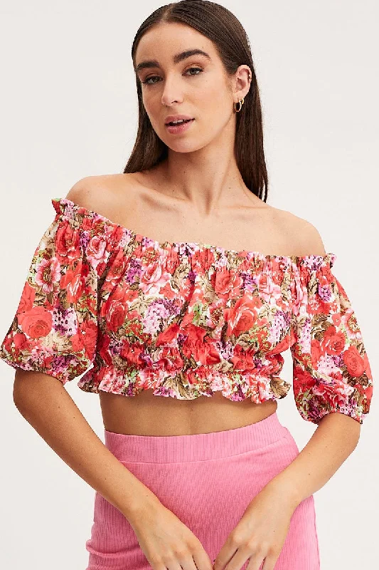 Sale Event Print Crop Top Off Shoulder