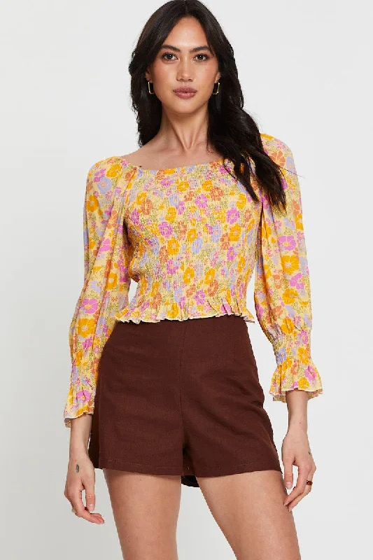 Last Chance Print Peasant Blouse Long Sleeve
