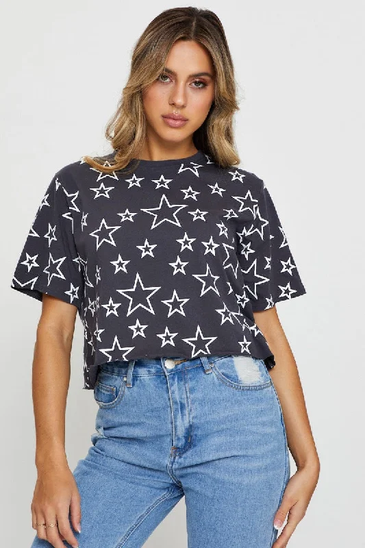 New Arrival Print Short Sleeve Jersey All Over Star Print T Shirt