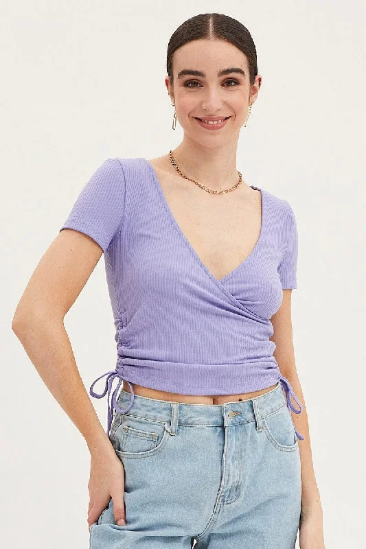 Best Deals Purple Top Drawstring Wrap Neck