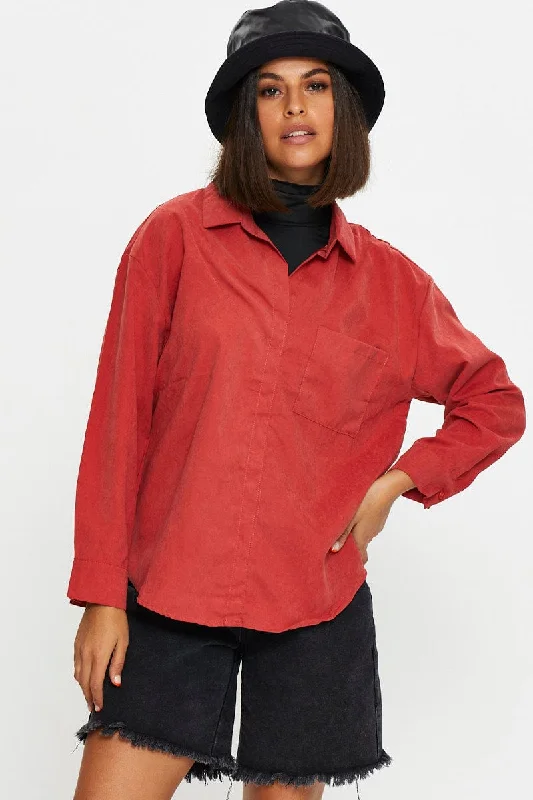 Crazy Deals Red Roll Neck With Cord Shirt
