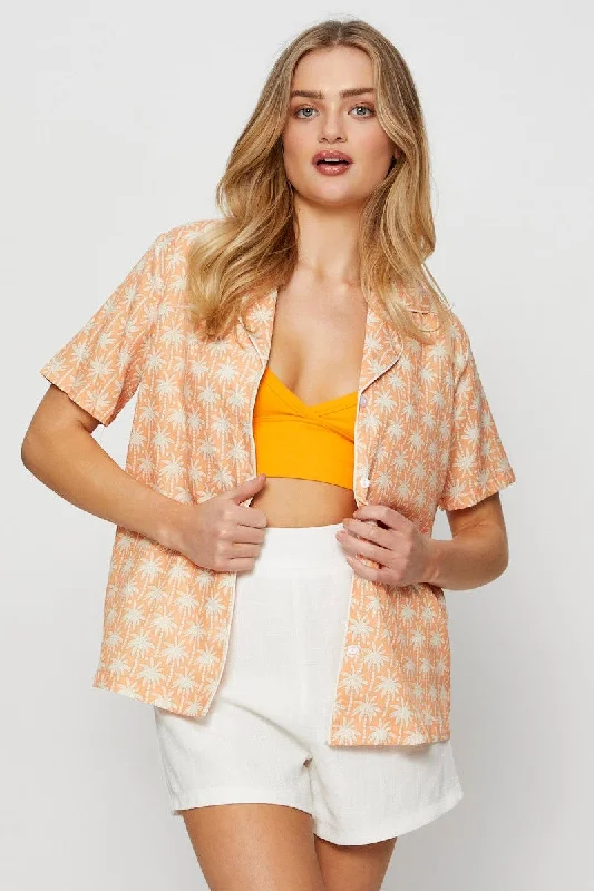 Hot Deal Retro Print Relaxed Shirts Short Sleeve Collared