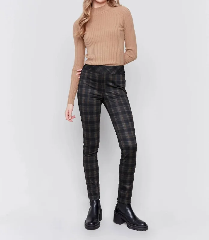 Deep Discounts Reversible Pull-On Plaid Pants In Truffle