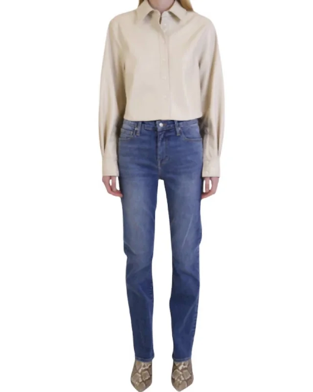 Overstock River High Rise Flare Hem Crop Jeans In Saltan