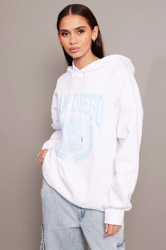 Price Cut White Graphic Hoodie Sweater Long Sleeve