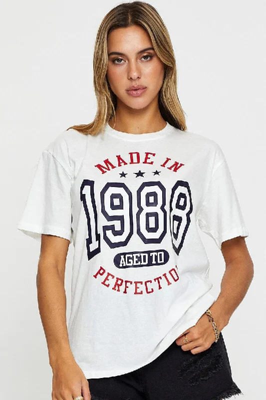 Instant Savings White Graphic T Shirt Short Sleeve Boyfriend