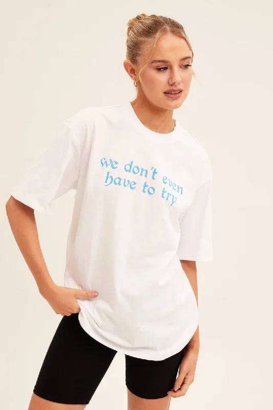 Limited Stock White Graphic T Shirt Short Sleeve Crew Neck