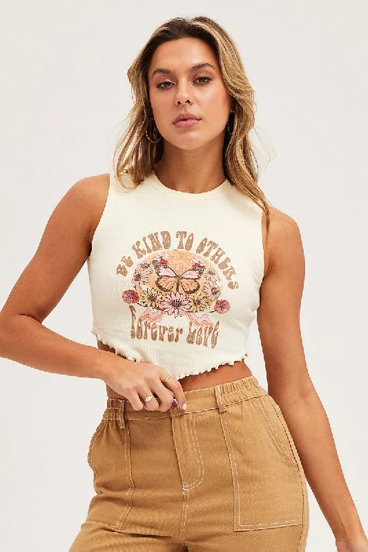 Quick Sale White Lettuce Scarf Hem Cropped Tank