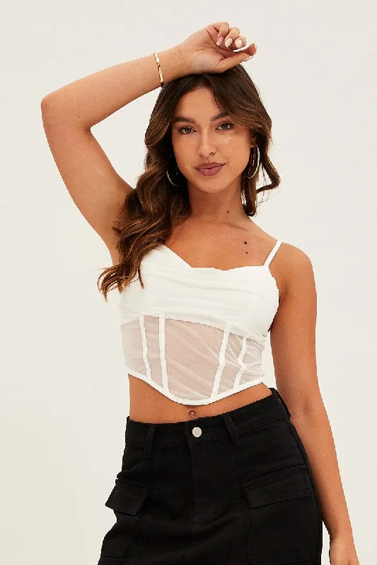 Fantastic Offers White Mesh Sleeveless Cami Top
