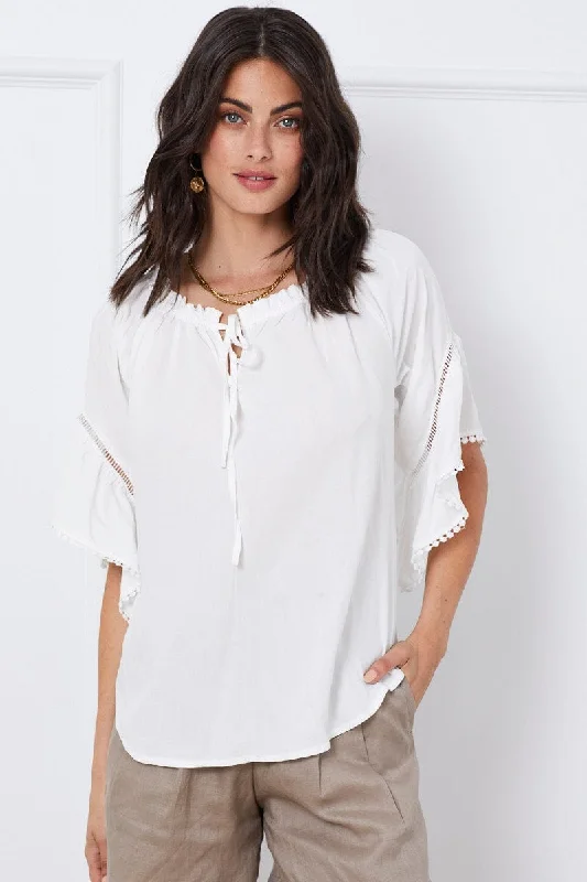 Mega Sale White Relaxed Top Short Sleeve Oversized Linen