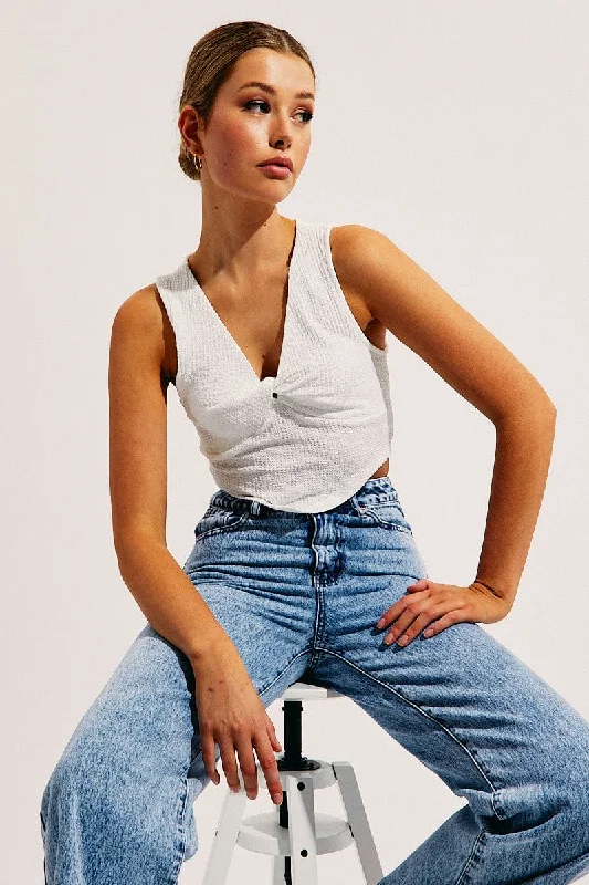 Shop and Save White Scarf Hem Twist Front Top