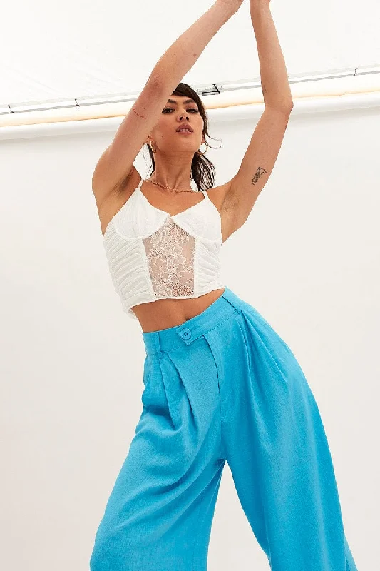 Markdowns White Singlet Sleeveless Sweetheart Crop Lace