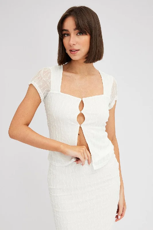 Super Deal White Top Short Sleeve Sweetheart Keyhole Hook & Eye