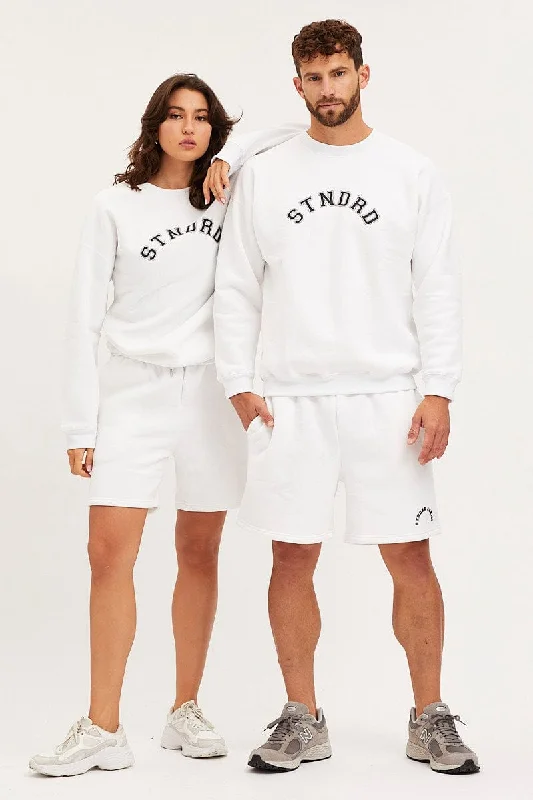 Buy More, Save More White Unisex Sweatshirts Oversized Crew Neck