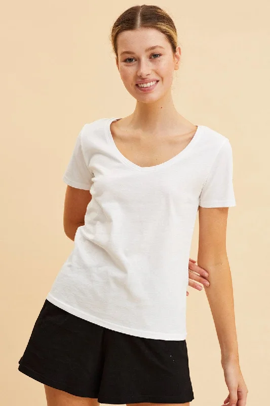 Super Savings White V Neck T-Shirt Cotton Regular Fit Cotton
