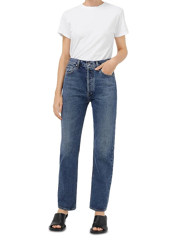 New Deals Womens High Rise Medium Wash Straight Leg Jeans