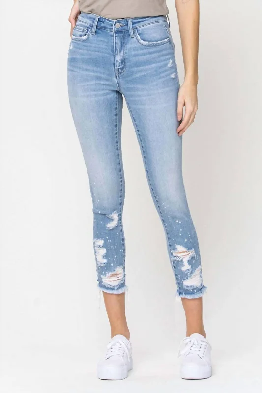 Women's Paint Splatter Crop Skinny Ankle Jean In Light Wash