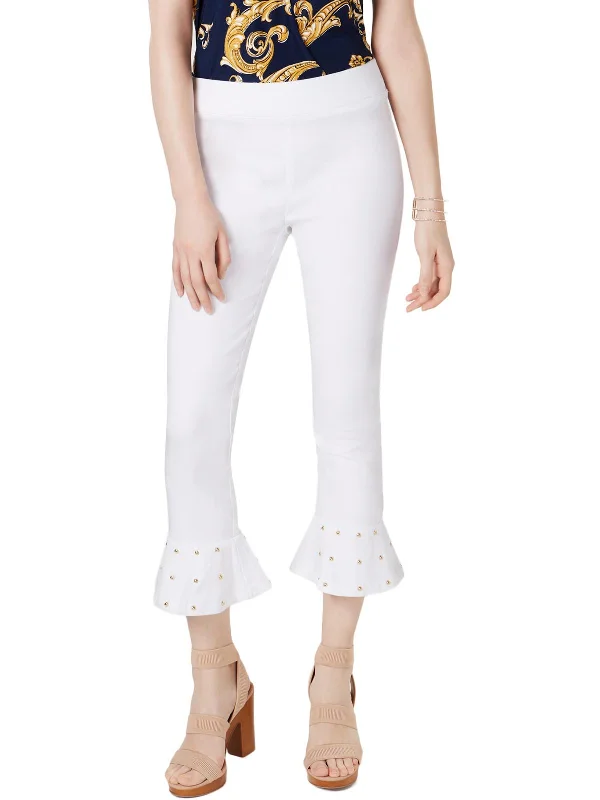 Deep Discounts Womens Studded Ruffle Hem Capri Pants