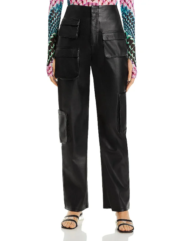 Clearance Items Womens Vegan Leather Cargo Pants