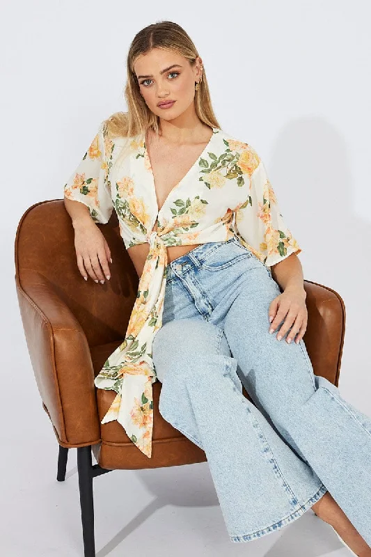 Price Cut Yellow Floral Front Tie Bolero