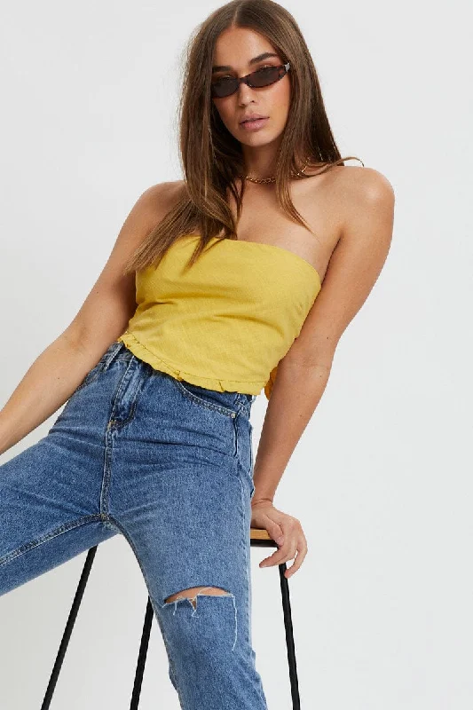 Crazy Savings Yellow Ruffle Hem Scarf Top