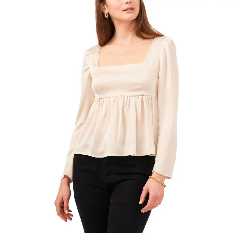 1.State Womens Square Neck Puff Sleeve Peplum Top