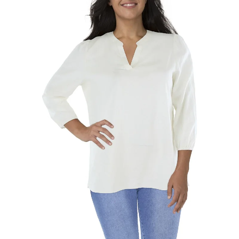 Exclusive Offers Anne Klein Womens Nehru Linen Blend Split Neck Tunic Top