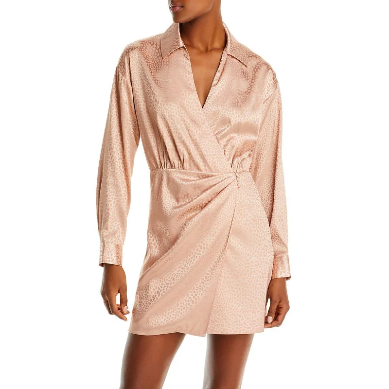 Bonus Savings Aqua Womens Satin Animal Print Mini Dress
