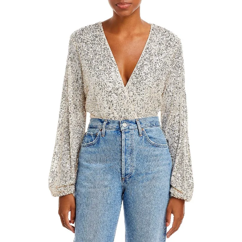 Buy Now Bardot Womens Sequined Surplice Bodysuit