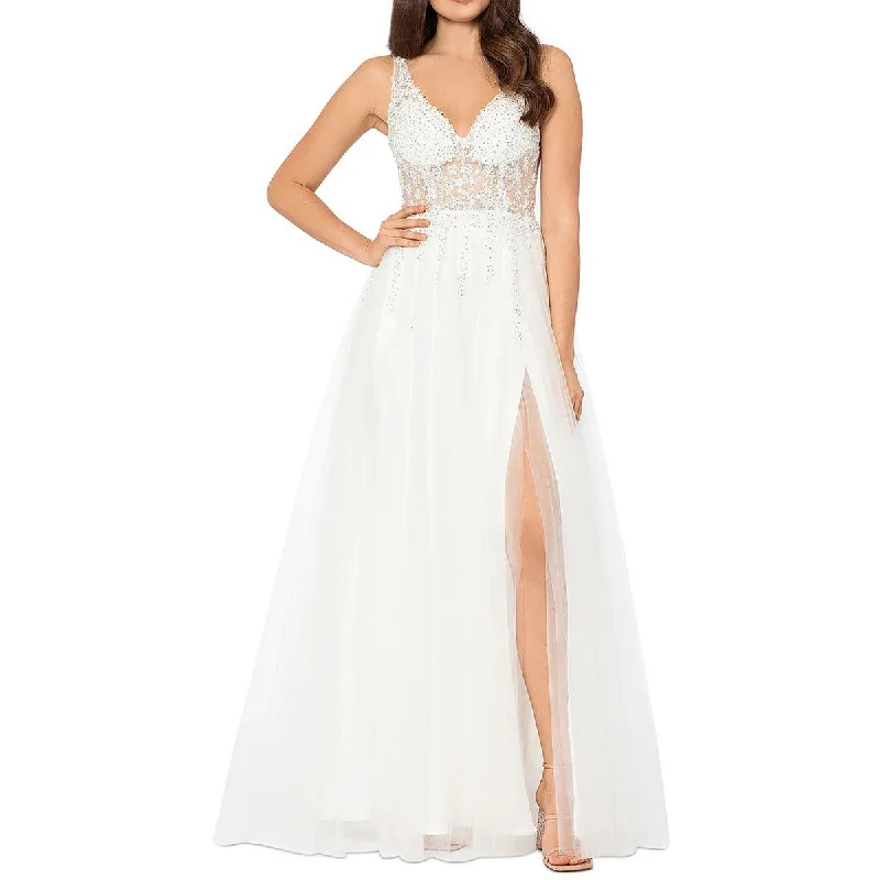 Weekend Deal Blondie Nites Womens Juniors Embellished Illusion Evening Dress