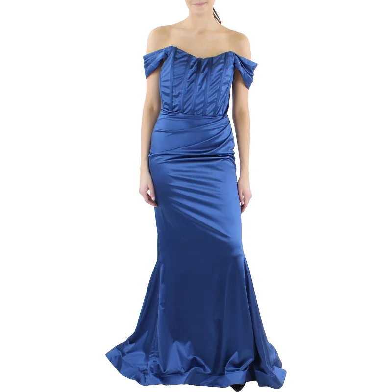 Flash Deals Dear Moon Womens Juniors Satin Off-The-Shoulder Evening Dress