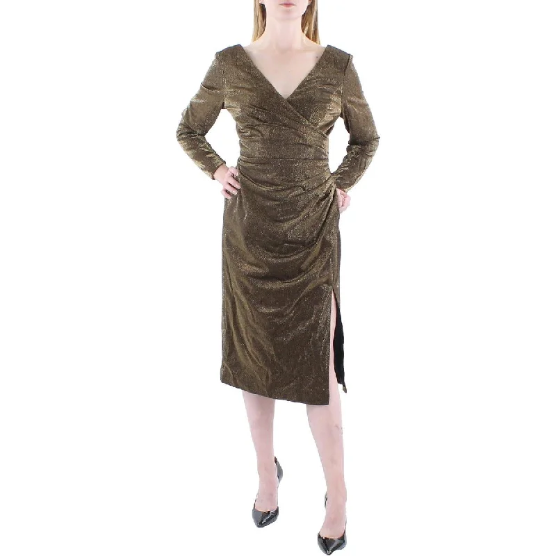 Exclusive Access Dress The Population Womens Lois Metallic Side Split Bodycon Dress