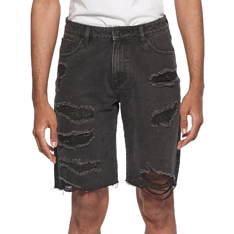 Deal Zone Eleven Paris Mens Denim Destroyed Cutoff Shorts