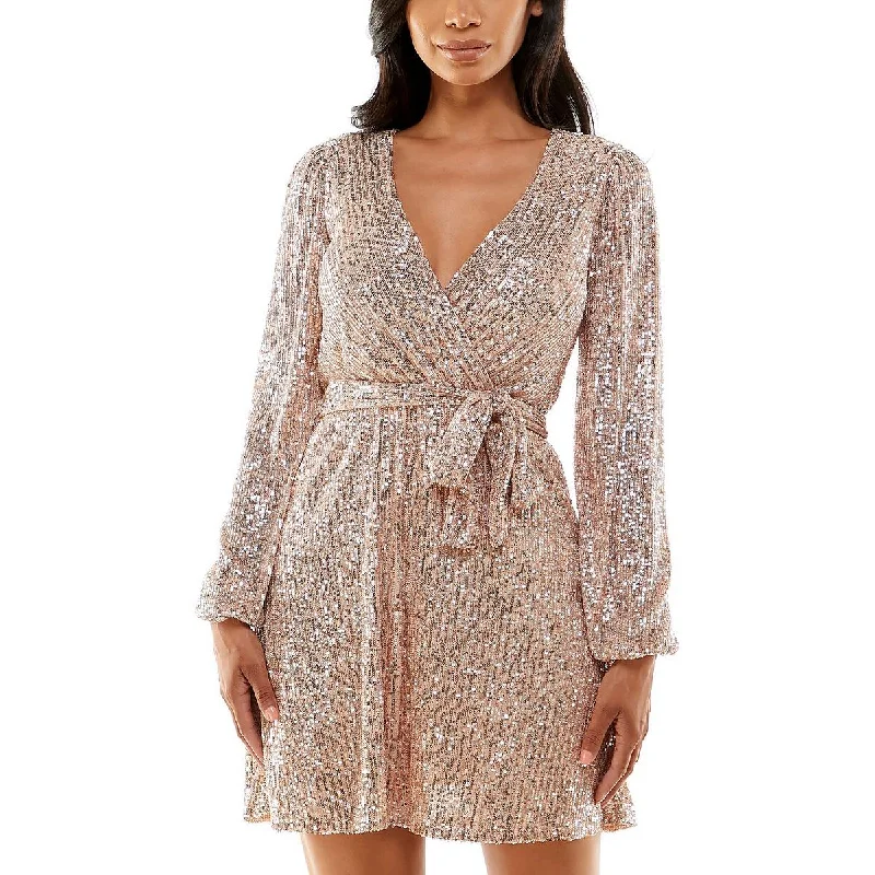 Incredible Offers Emerald Sundae Womens Juniors Sequined Short Mini Dress
