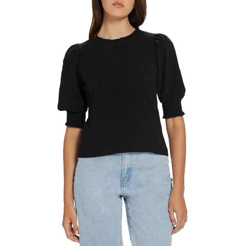 Closeout Sale Goldie Womens Ruffled Collar Smocked Sleeves T-Shirt