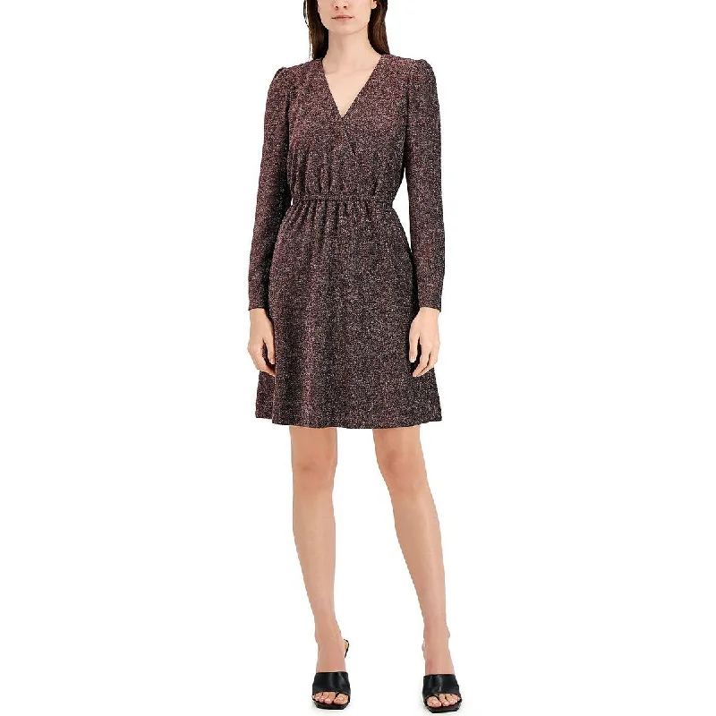 INC Womens Metallic Long Sleeves Cocktail and Party Dress